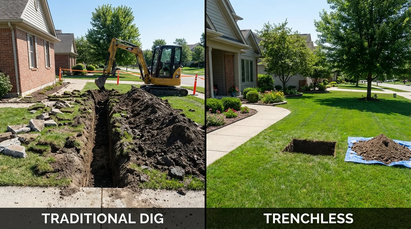 Trenchless sewer repair with minimal yard damage versus traditional excavation in Granite, OK